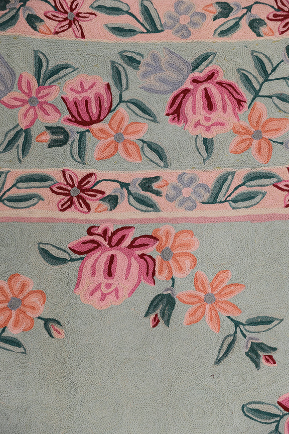 Floral pattern with pink and orange flowers on a light blue background