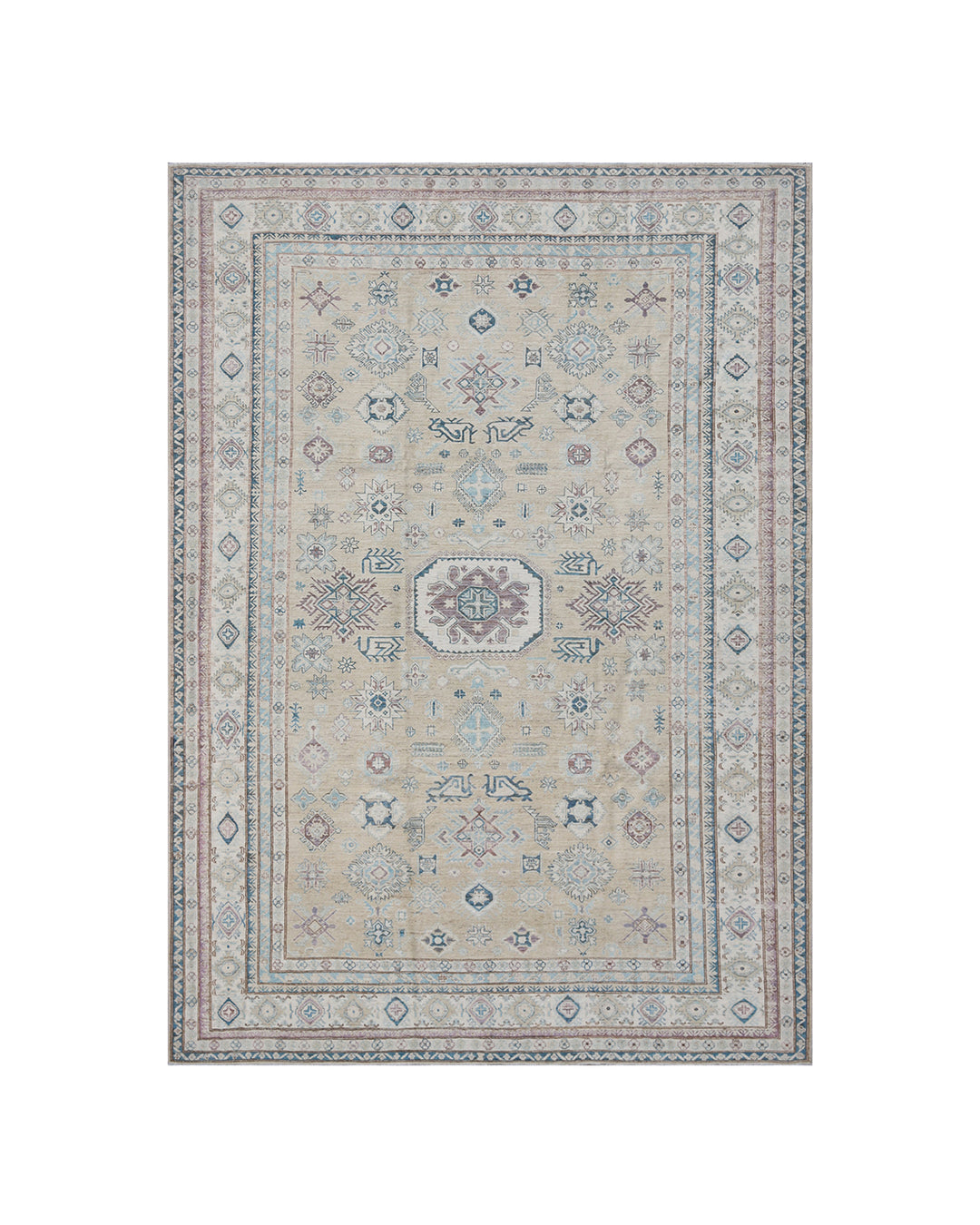 9'x12' Soft Blue Tan Geometric Caucasian Ariana Hazara Rug