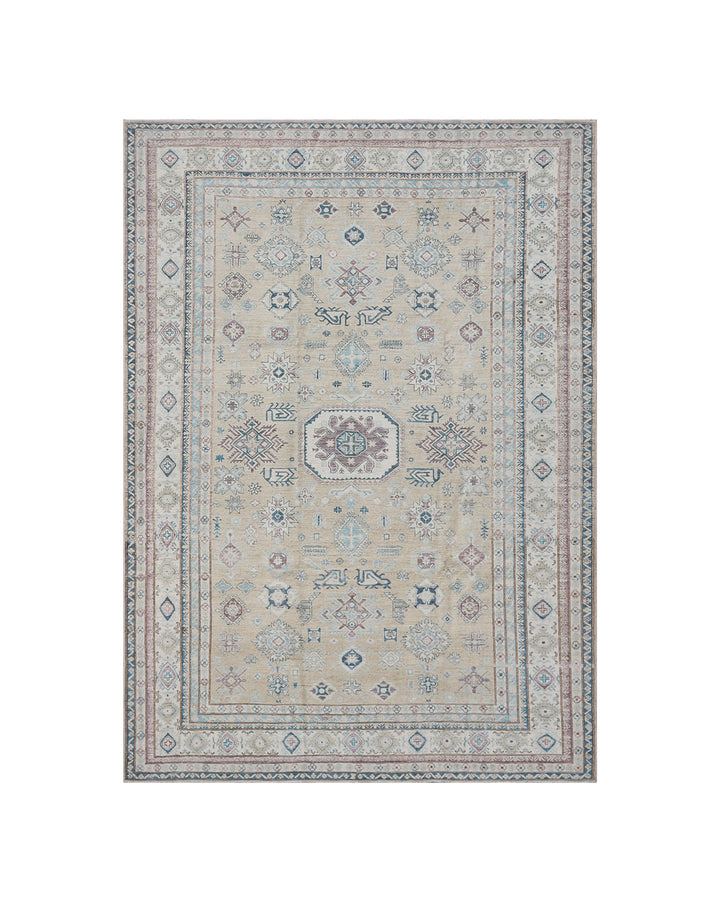 9'x12' Soft Blue Tan Geometric Caucasian Ariana Hazara Rug