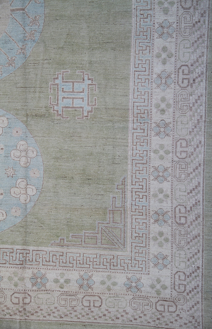 9'x12' Wool Area Rug | Green Blue Ivory | Ariana Samarkand Rug