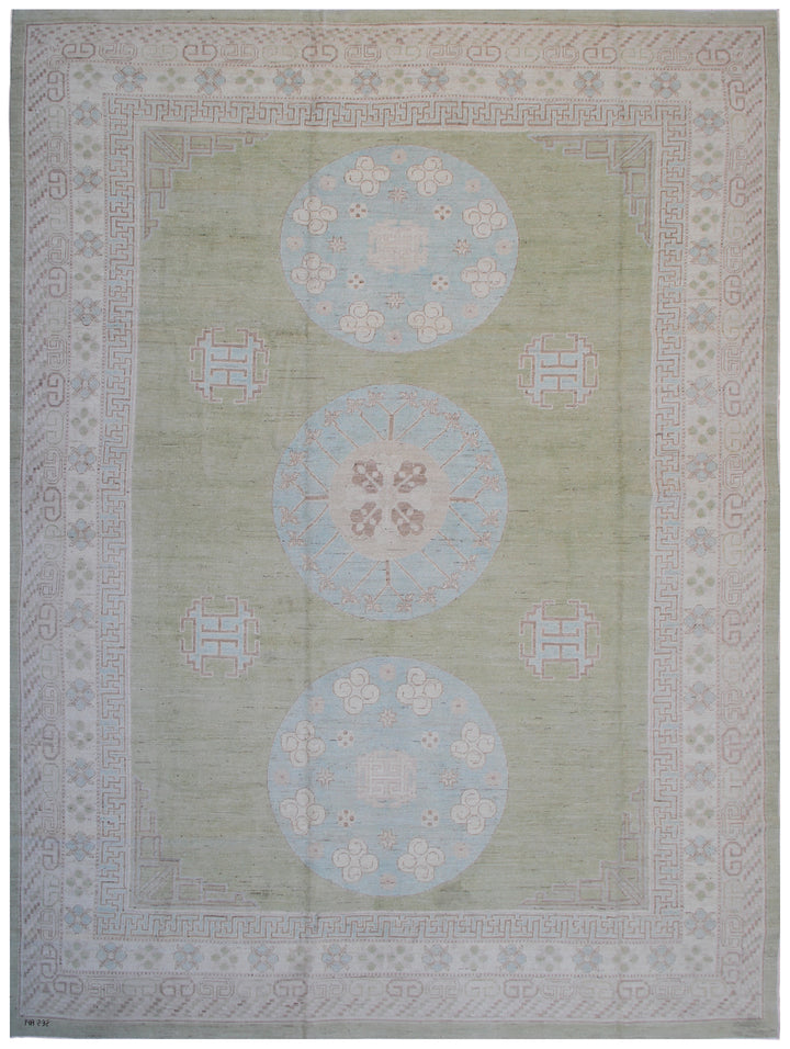 9'x12' Wool Area Rug | Green Blue Ivory | Ariana Samarkand Rug