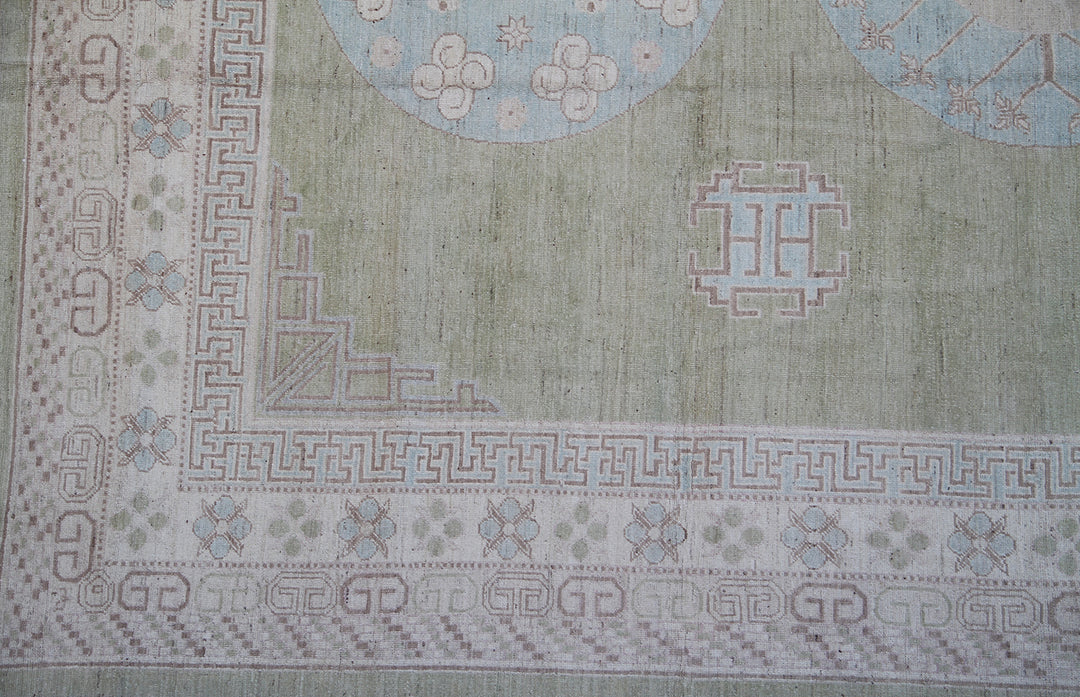 9'x12' Wool Area Rug | Green Blue Ivory | Ariana Samarkand Rug