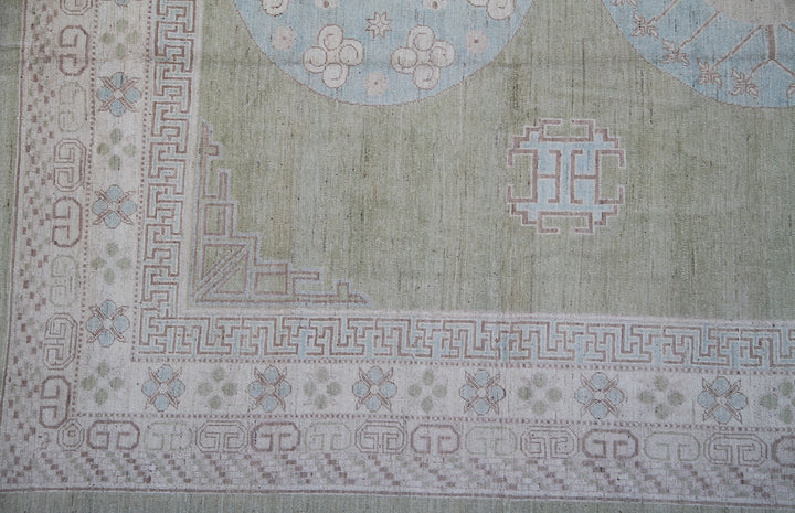 9'x12' Wool Area Rug | Green Blue Ivory | Ariana Samarkand Rug