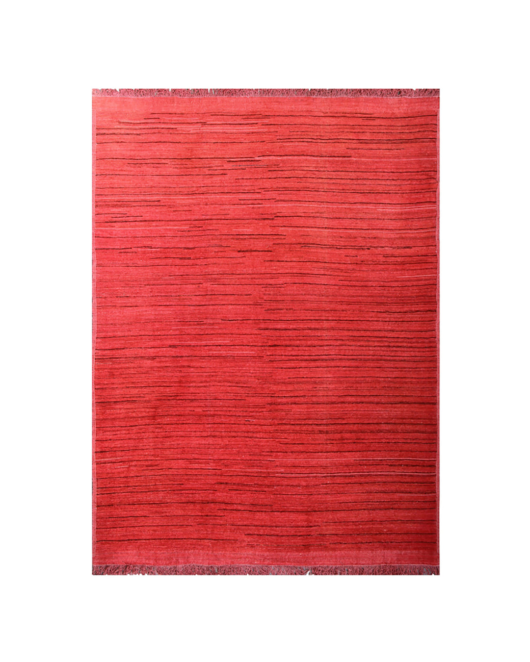 Ariana Rugs 8'x10' handwoven vibrant red overdyed wool Barchi area rug featuring a subtle striped texture on an all-wool foundation.