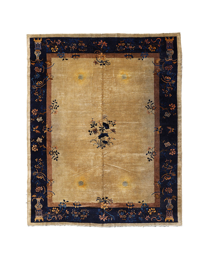 9'x12' Vintage Chinese Art Deco Rug | Beige Blue Art Deco Rug