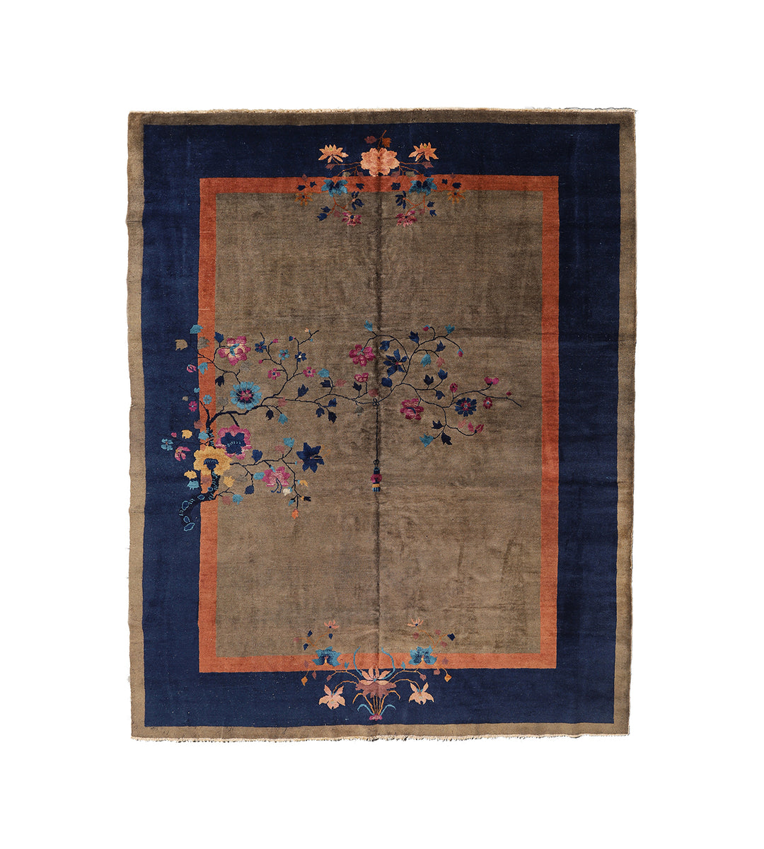 9'x12' Vintage Chinese Art Deco Rug | Brown & Blue Rug