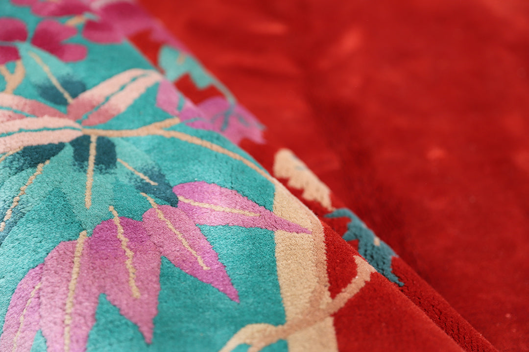 9'x12' Vintage Chinese Art Deco Rug | Red Wool Area Rug