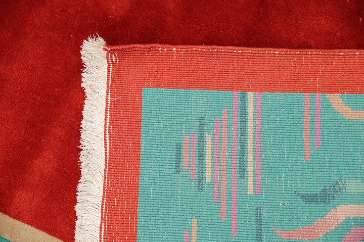 9'x12' Vintage Chinese Art Deco Rug | Red Wool Area Rug