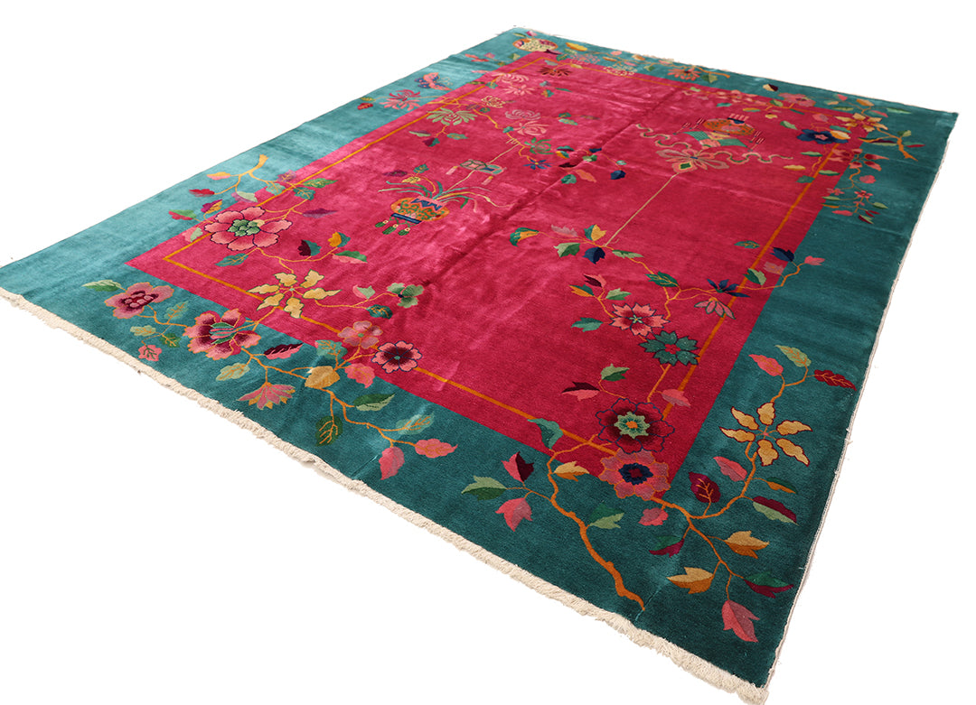 9'x12' Vintage Chinese Art Deco | Wool Area Rug