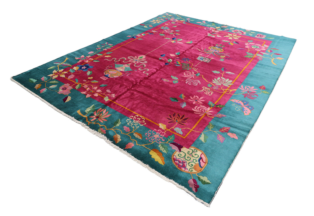 9'x12' Vintage Chinese Art Deco | Wool Area Rug