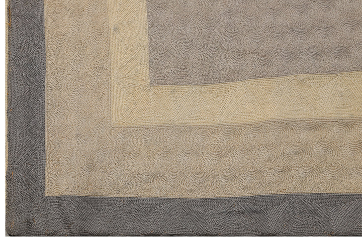 9'x12' Geometric Grey Vintage European Chain-Stitched Rug – Handcrafted Wool Elegance