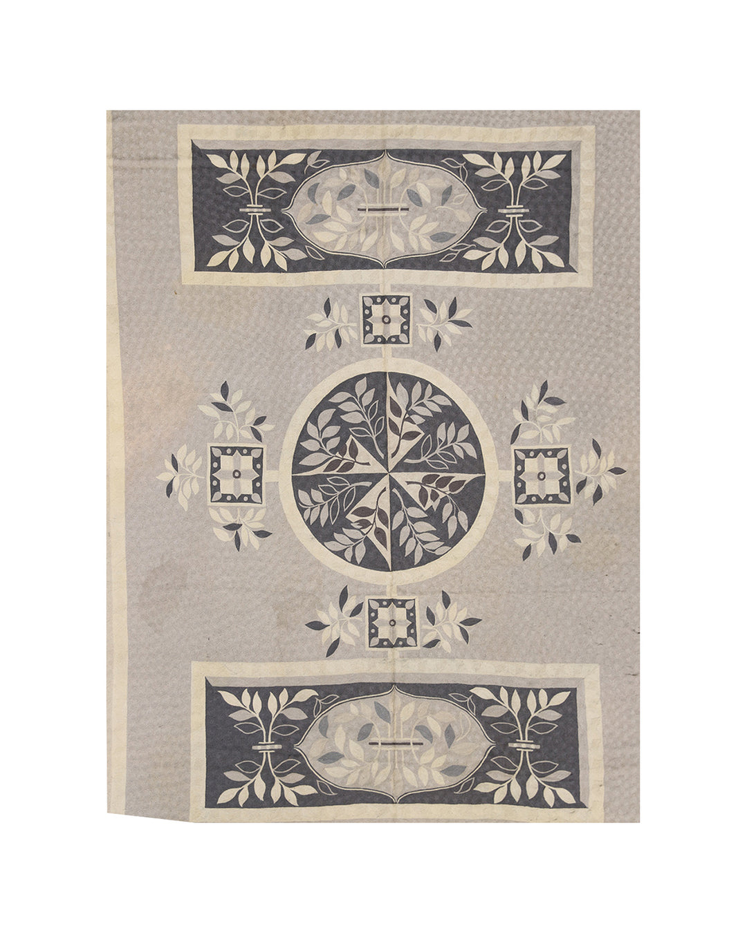 9'x12' Geometric Grey Vintage European Chain-Stitched Rug – Handcrafted Wool Elegance