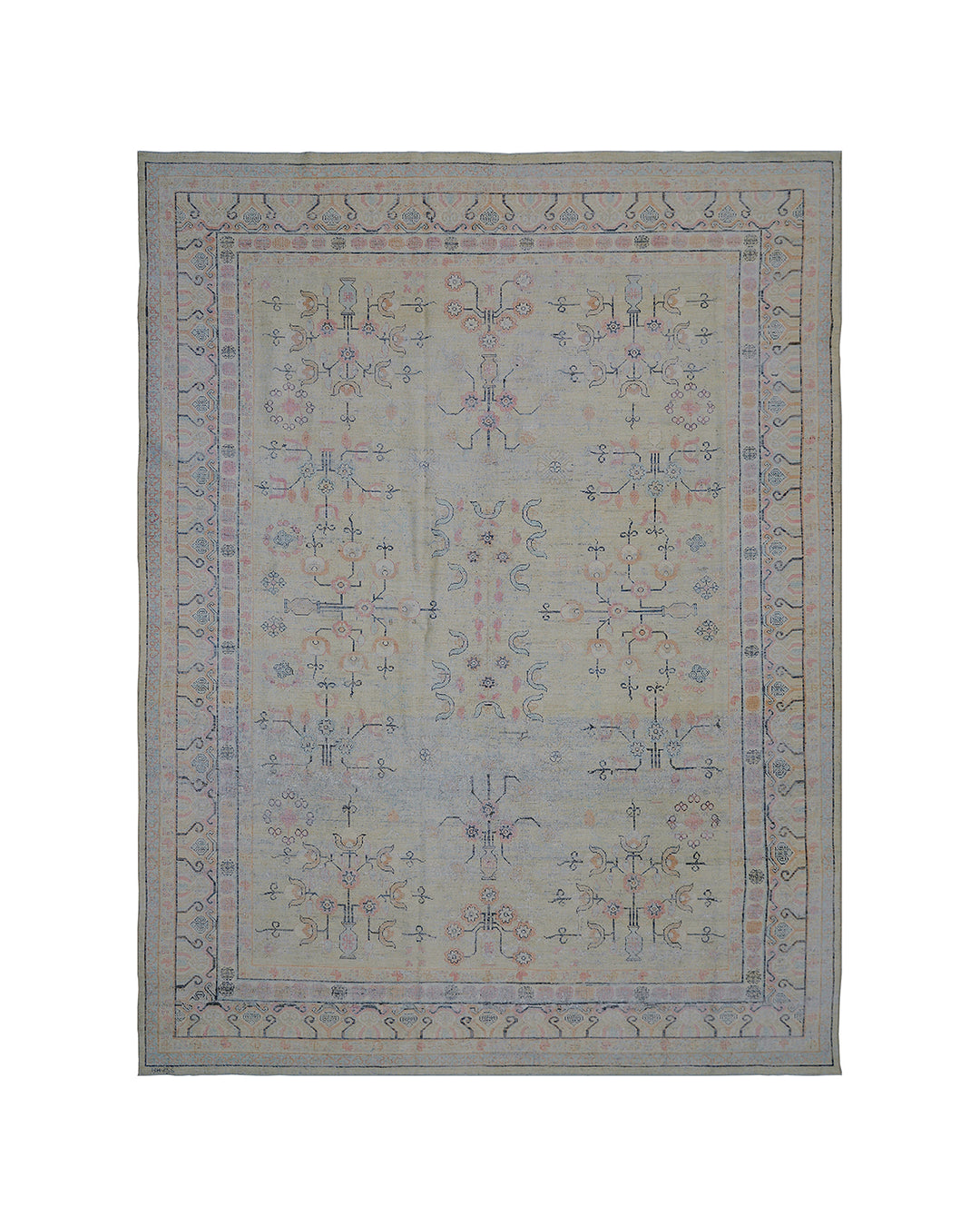 9'x12' Hand-Knotted Khotan Rug | Organic Wool | Geometric Design | Earth Tones