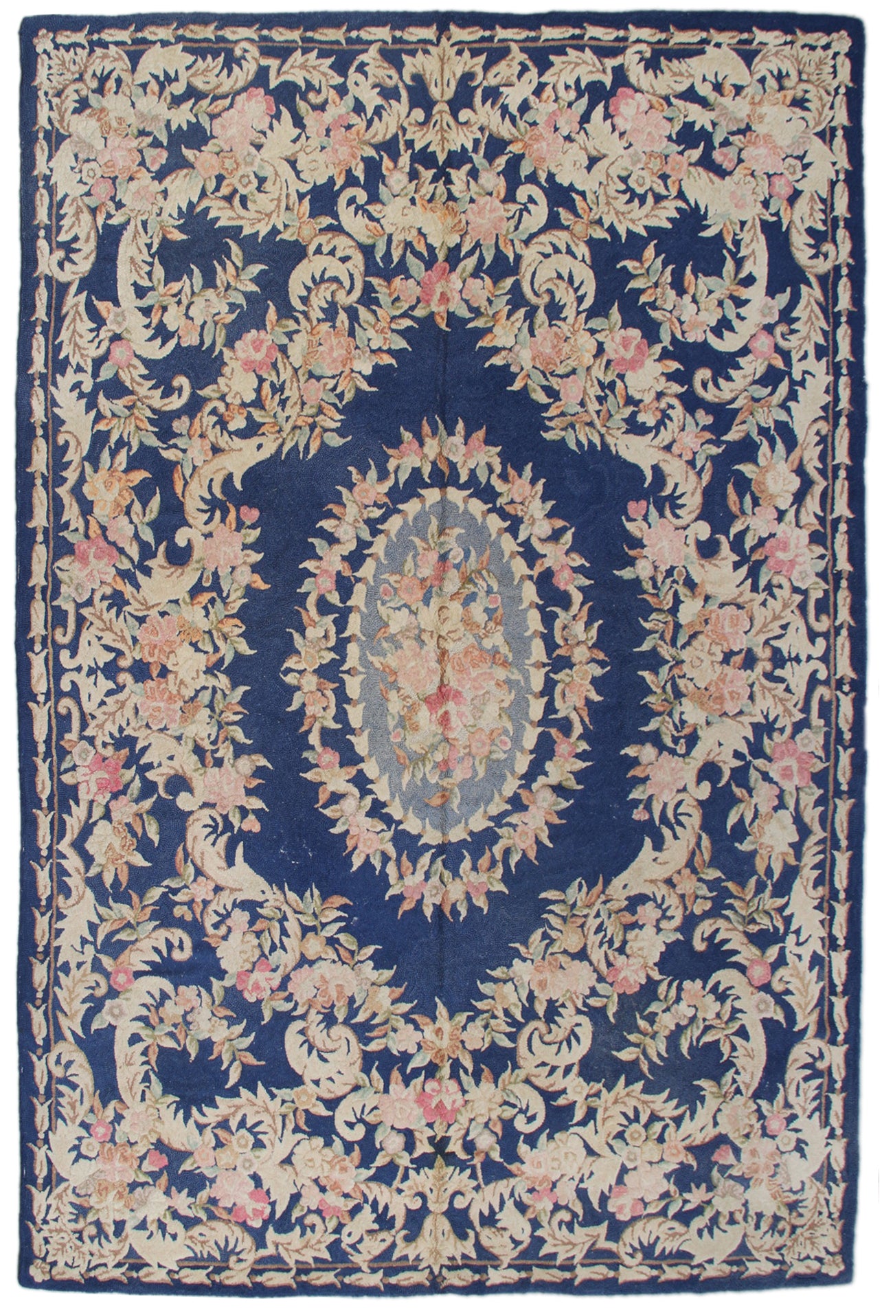 9'x12' Vintage Wool Rug | Blue French Design Hooked Rug – Ariana Rugs