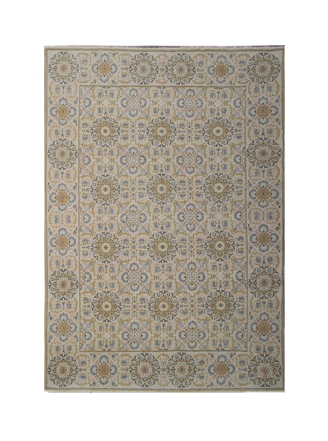Decorative rug with a geometric pattern on a white background