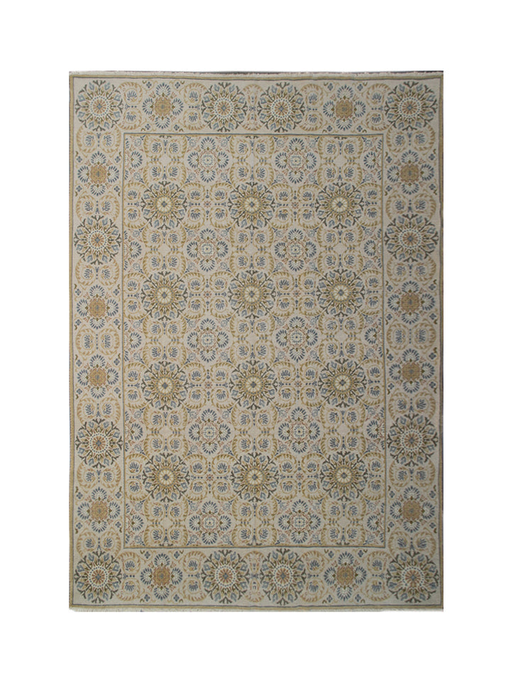 Decorative rug with a geometric pattern on a white background