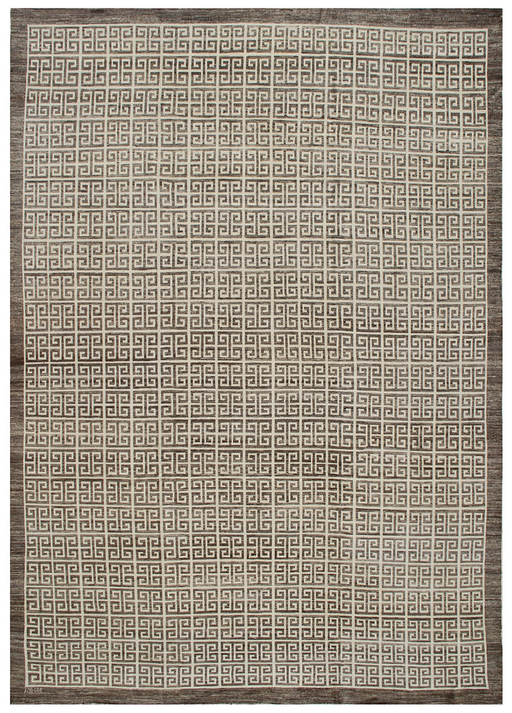 9'x13' Brown Earthtone Greek Key Pattern Rug | Ariana Modern Rug