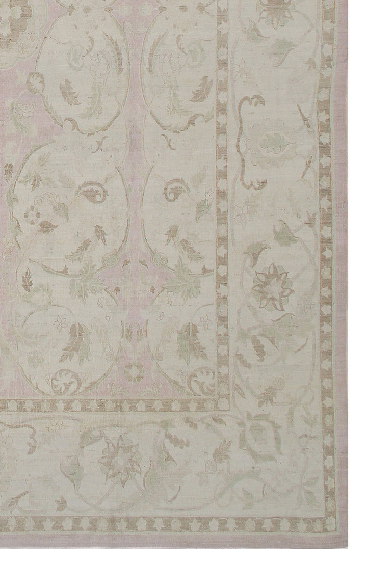 9'x13' hand-knotted silk and wool Polonaise design Ariana luxury rug in soft pink floral motif