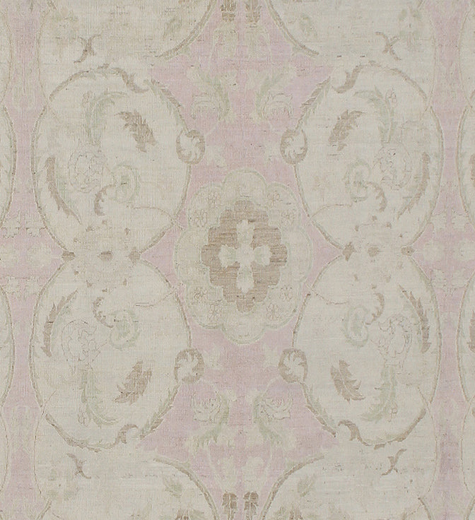 9'x13' hand-knotted silk and wool Polonaise design Ariana luxury rug in soft pink floral motif