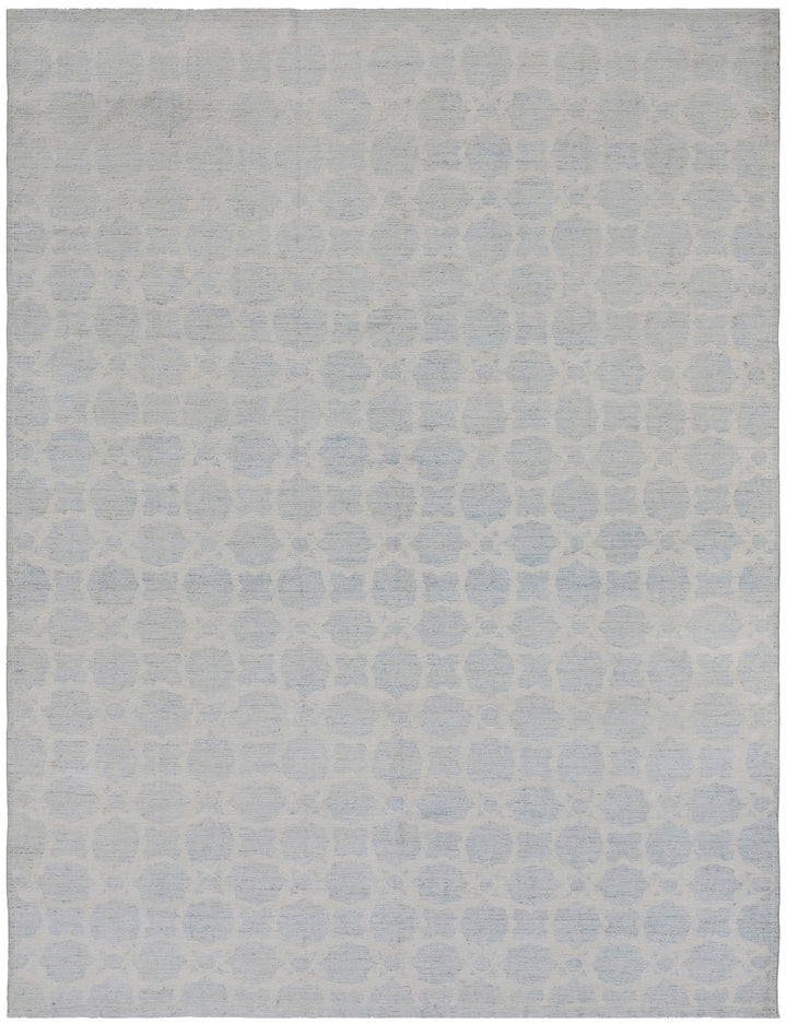 9'x13' Wool Area Rug | Soft Pale Blue Cream | Geometric Modern Rug