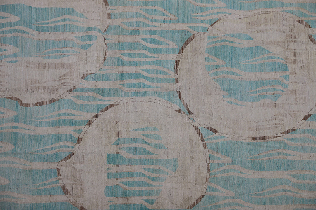 9'x13' Wool Rug |Turquois Pink Brown Rings of Fire Rug