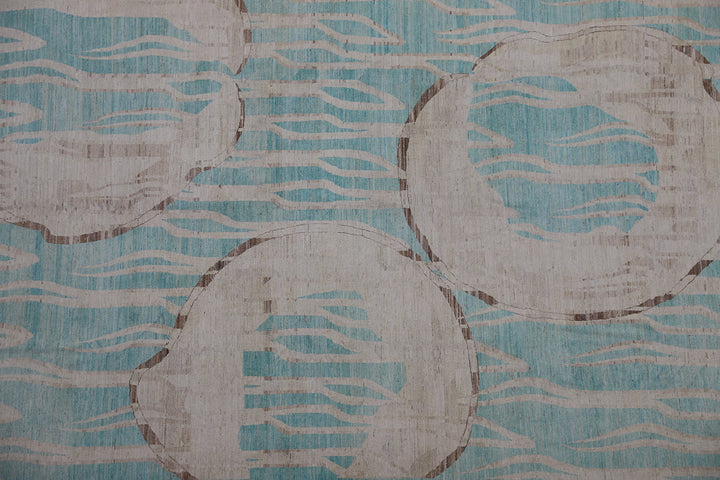 9'x13' Wool Rug |Turquois Pink Brown Rings of Fire Rug