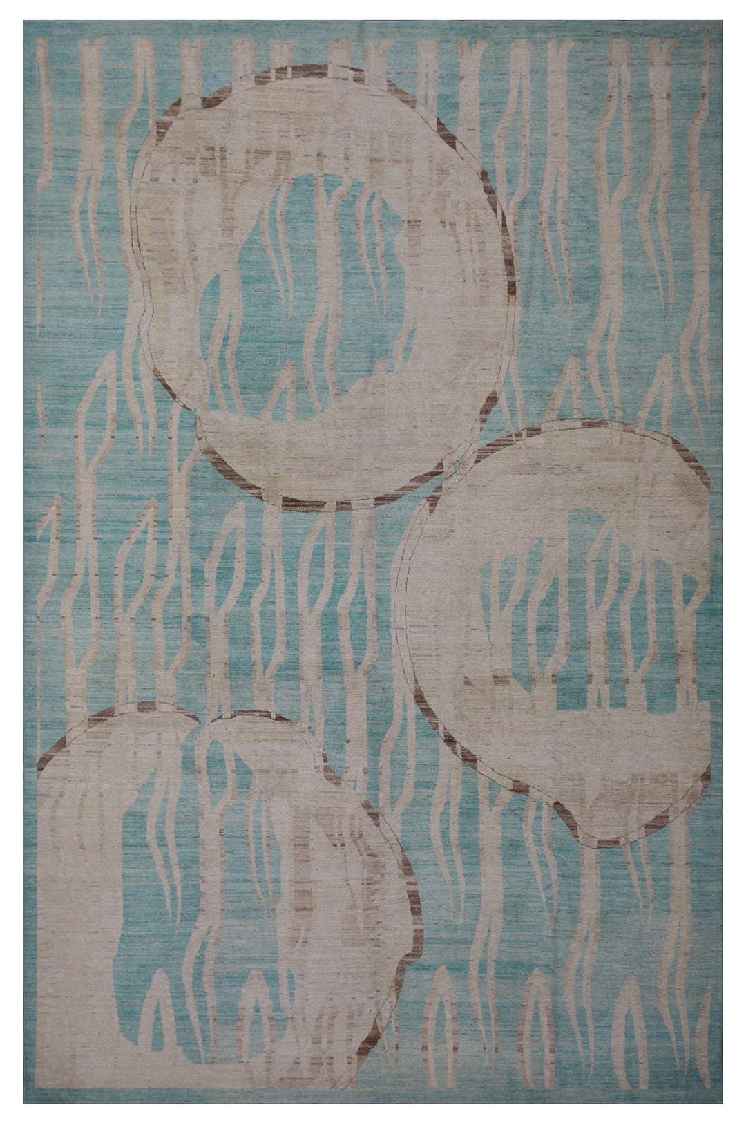 9'x13' Wool Rug |Turquois Pink Brown Rings of Fire Rug