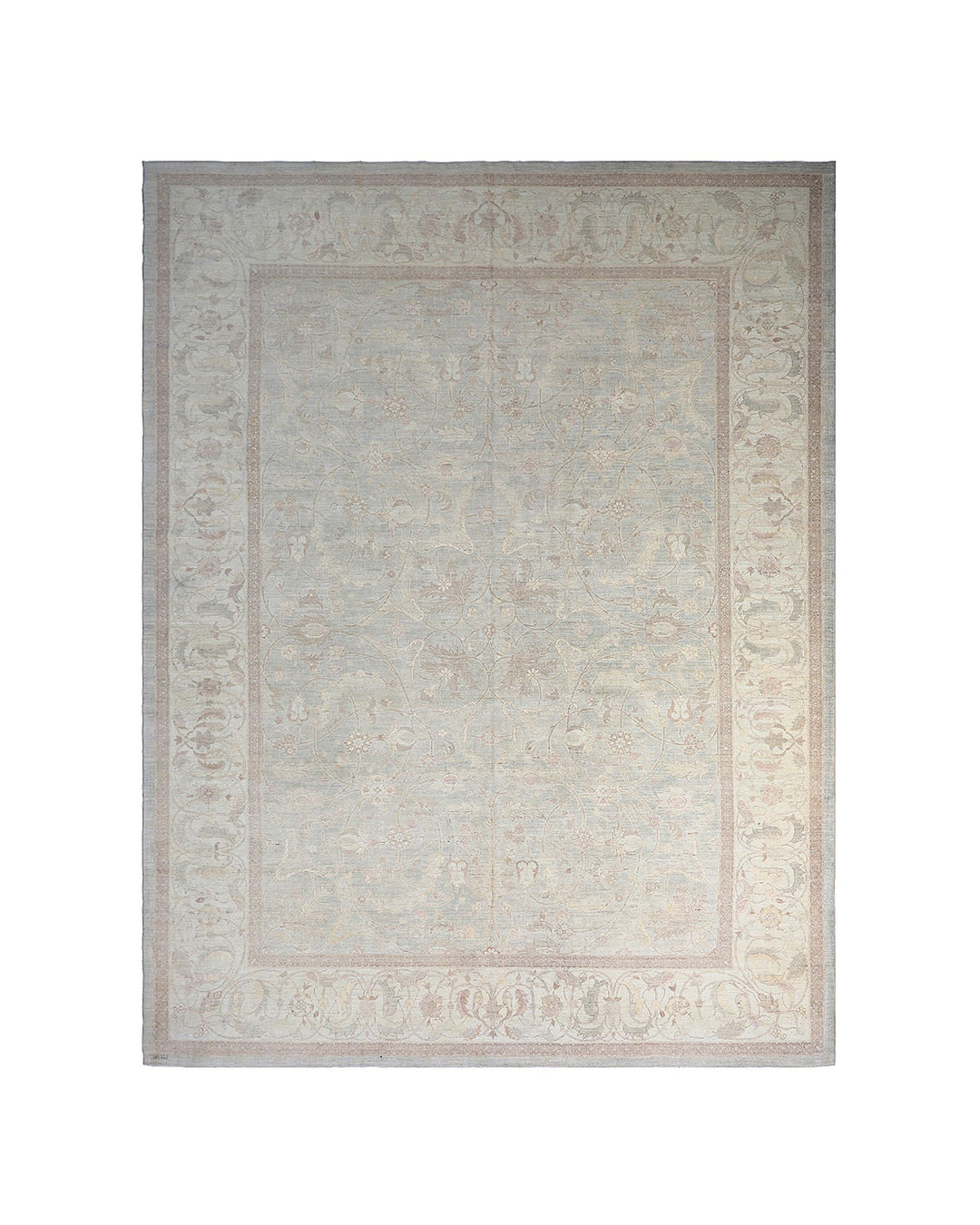 9'x13' fine silk and wool Polonaise design Ariana luxury area rug in grey, white, and red soft colors