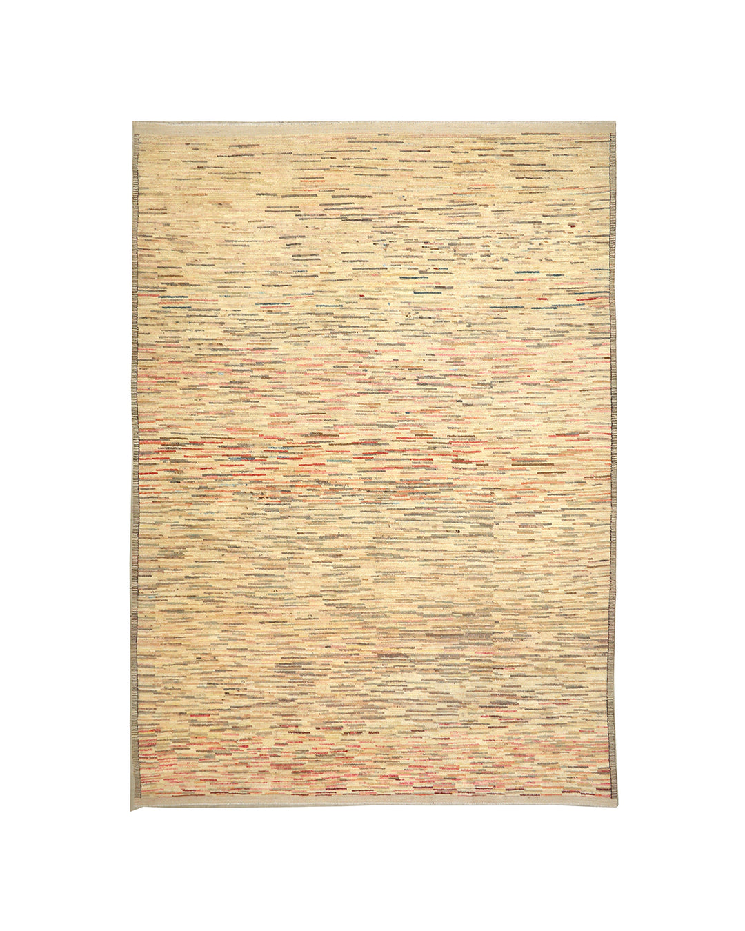 9 foot 7 inch by 13 foot 11 inch hand-knotted organic wool Ariana Barchi Moroccan Atlas style area rug featuring a colorful stria design
