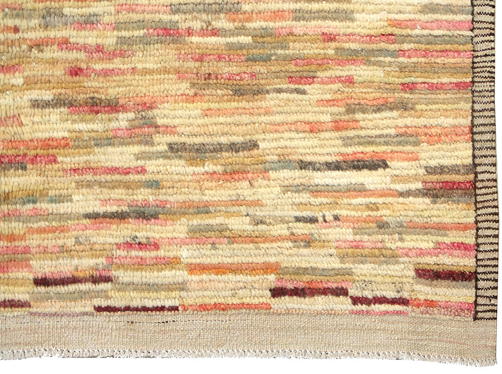 9 foot 7 inch by 13 foot 11 inch hand-knotted organic wool Ariana Barchi Moroccan Atlas style area rug featuring a colorful stria design