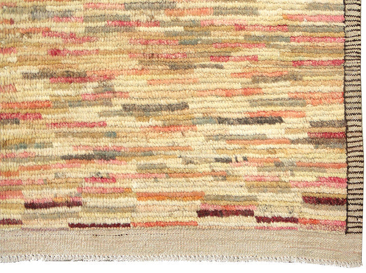 9 foot 7 inch by 13 foot 11 inch hand-knotted organic wool Ariana Barchi Moroccan Atlas style area rug featuring a colorful stria design