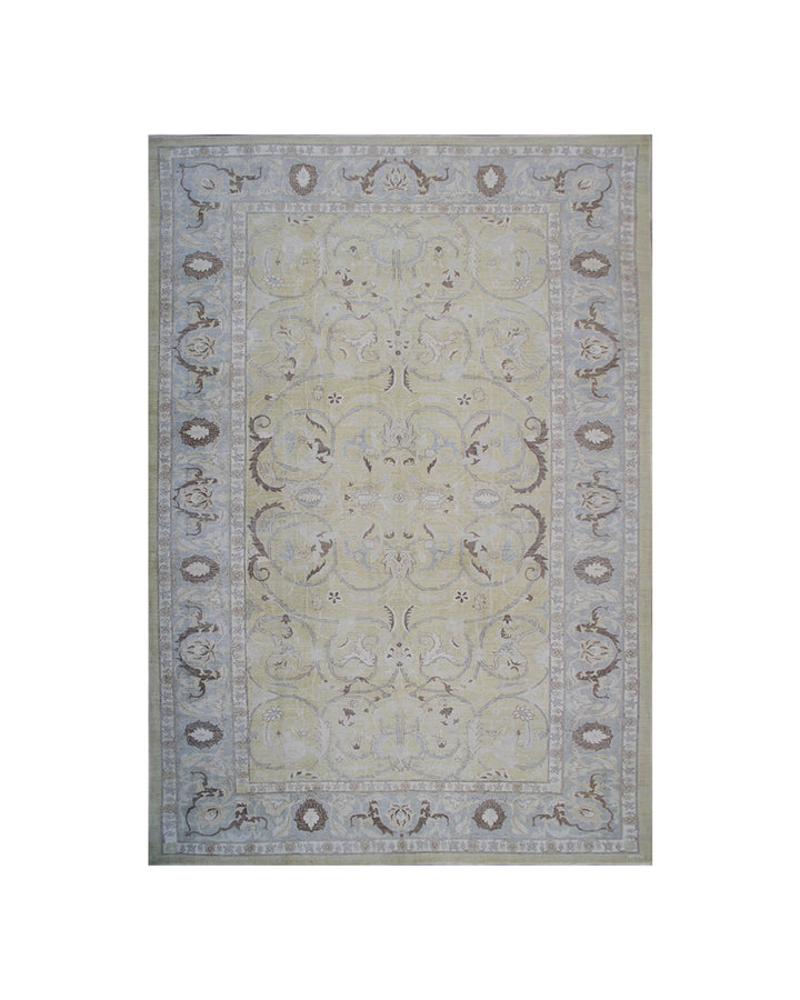 9'x15' fine large Polonaise design silk and wool Ariana luxury area rug in gold, blue, brown, and white