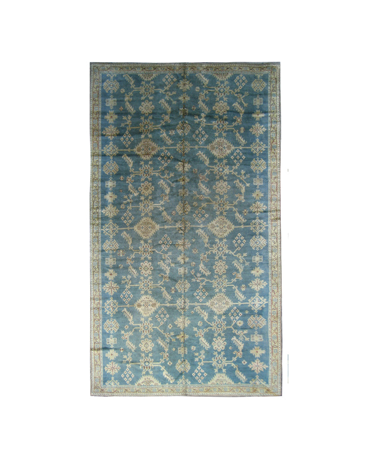9'x15' Large Antique Turkish Oushak Rug | Teal Wool Rug
