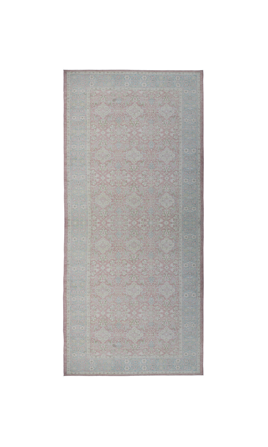 9'x18' large wool and silk pink and blue Persian design Ariana luxury rug