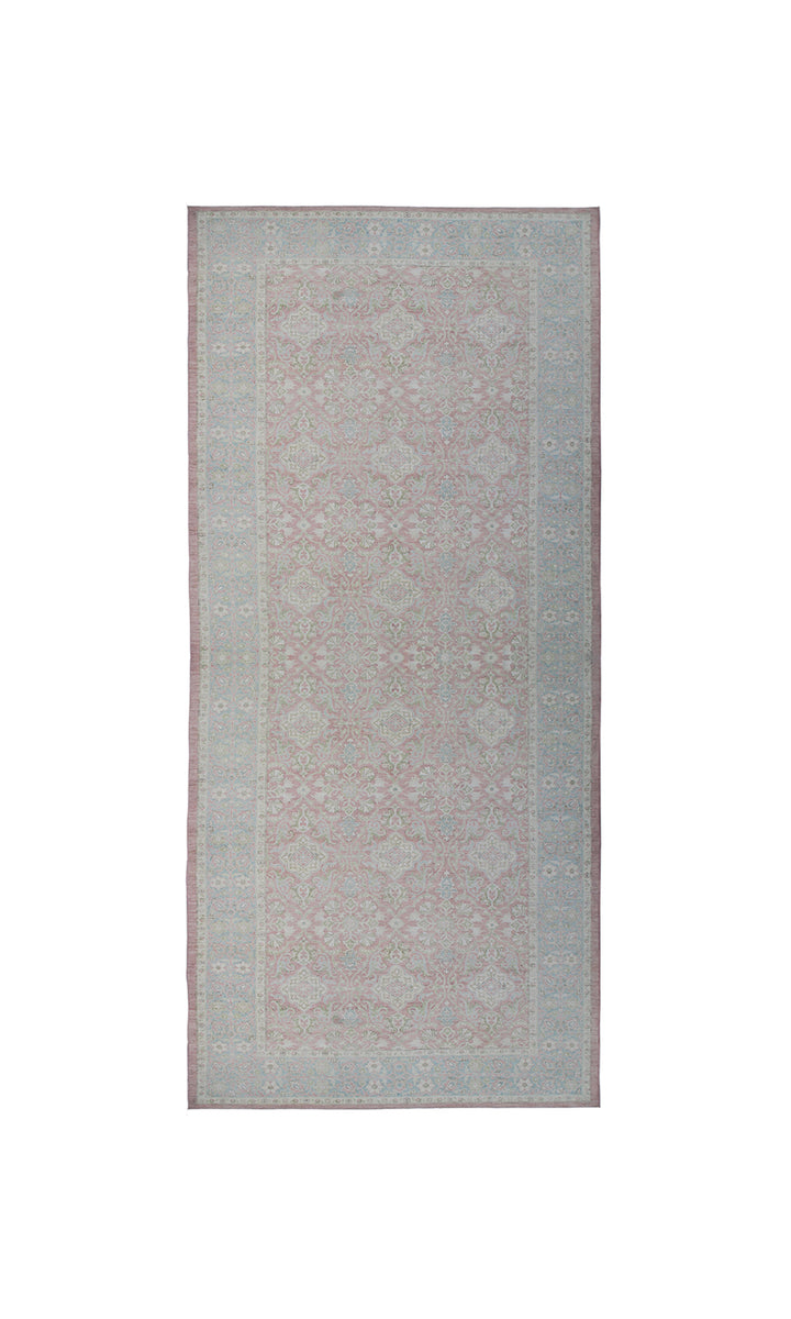 9'x18' large wool and silk pink and blue Persian design Ariana luxury rug