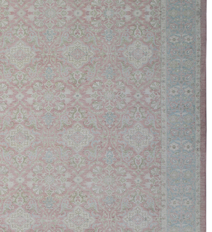 9'x18' large wool and silk pink and blue Persian design Ariana luxury rug