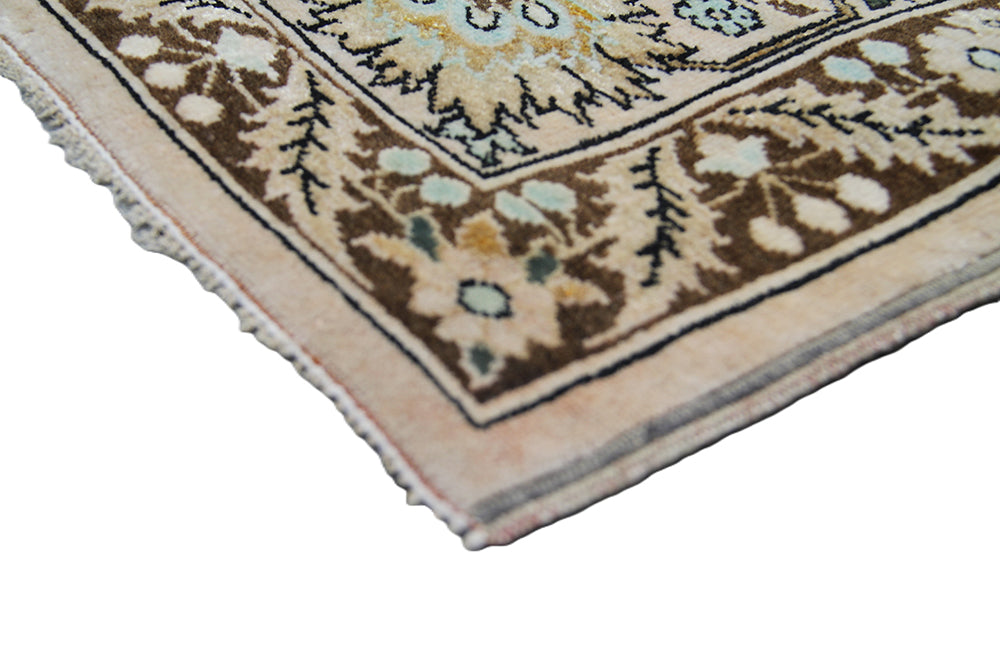 9x6 Fine Persian Design Silk Rug | Apricot & Blue Bell One-Of-A-Kind