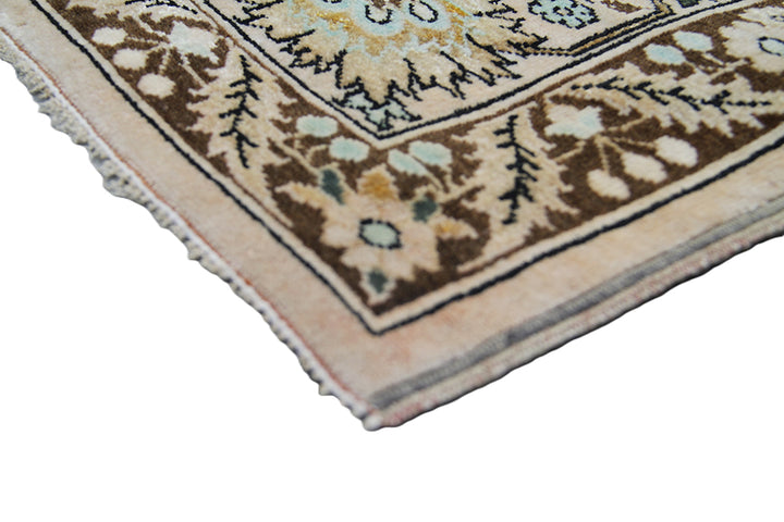 9x6 Fine Persian Design Silk Rug | Apricot & Blue Bell One-Of-A-Kind