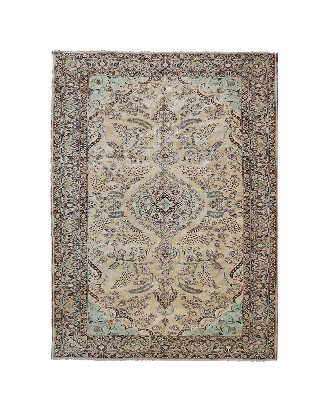 9x6 Fine Persian Design Silk Rug | Golden Apricot & Blue Bell One-Of-A ...