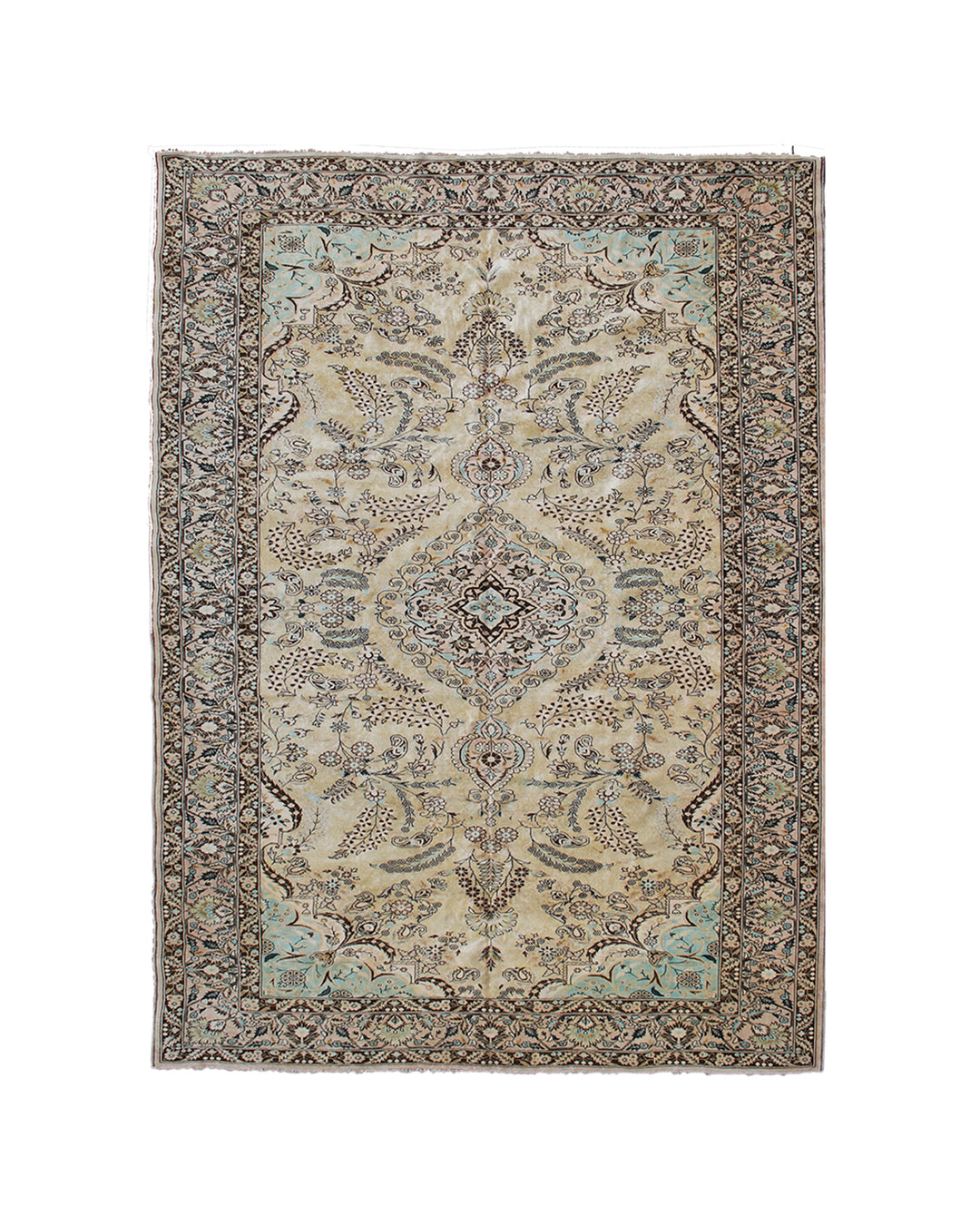 9x6 Fine Persian Design Silk Rug | Apricot & Blue Bell One-Of-A-Kind