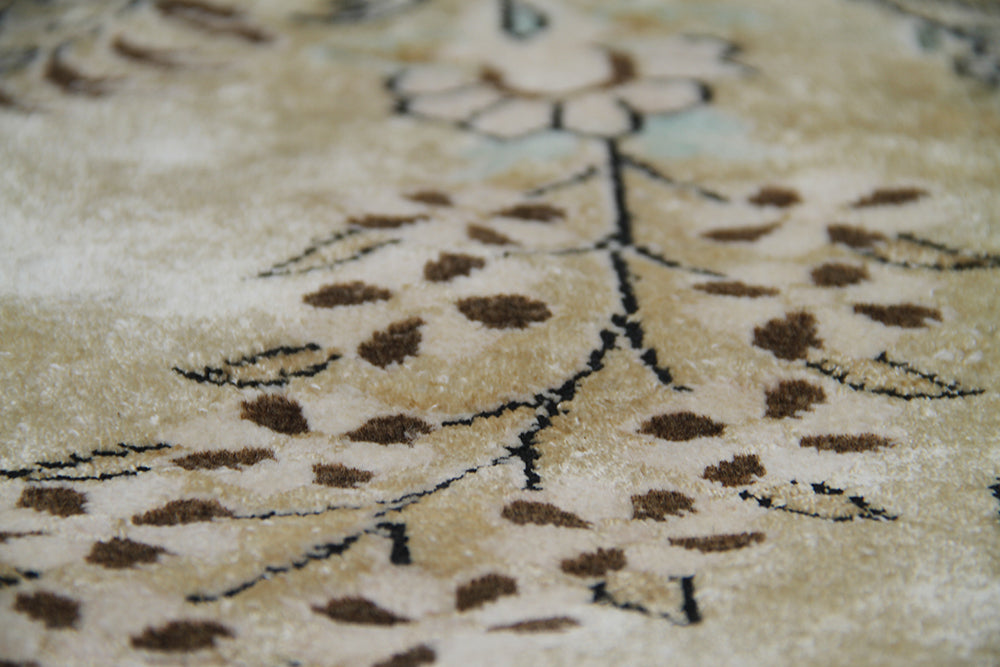 9x6 Fine Persian Design Silk Rug | Apricot & Blue Bell One-Of-A-Kind