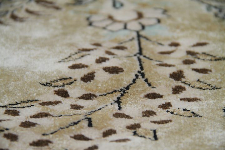 9x6 Fine Persian Design Silk Rug | Apricot & Blue Bell One-Of-A-Kind