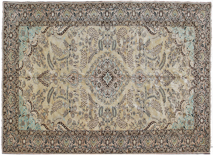 9x6 Fine Persian Design Silk Rug | Apricot & Blue Bell One-Of-A-Kind
