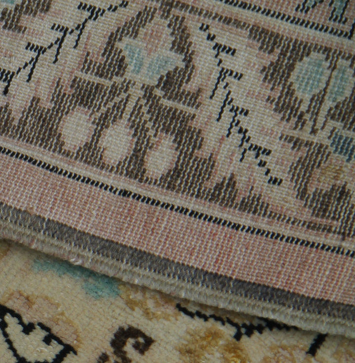 9x6 Fine Persian Design Silk Rug | Apricot & Blue Bell One-Of-A-Kind