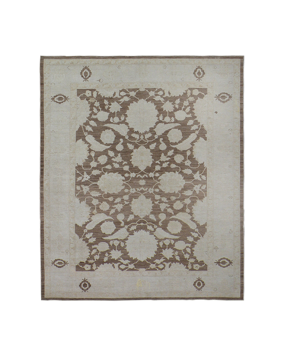 Decorative rug with a floral pattern on a plain background