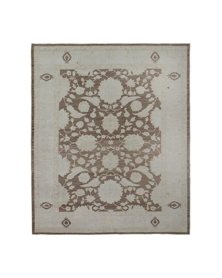 Decorative rug with a floral pattern on a plain background