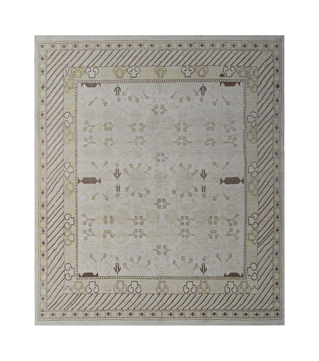 Decorative rug with geometric pattern on a white background