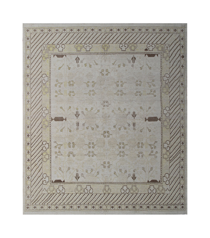 Decorative rug with geometric pattern on a white background