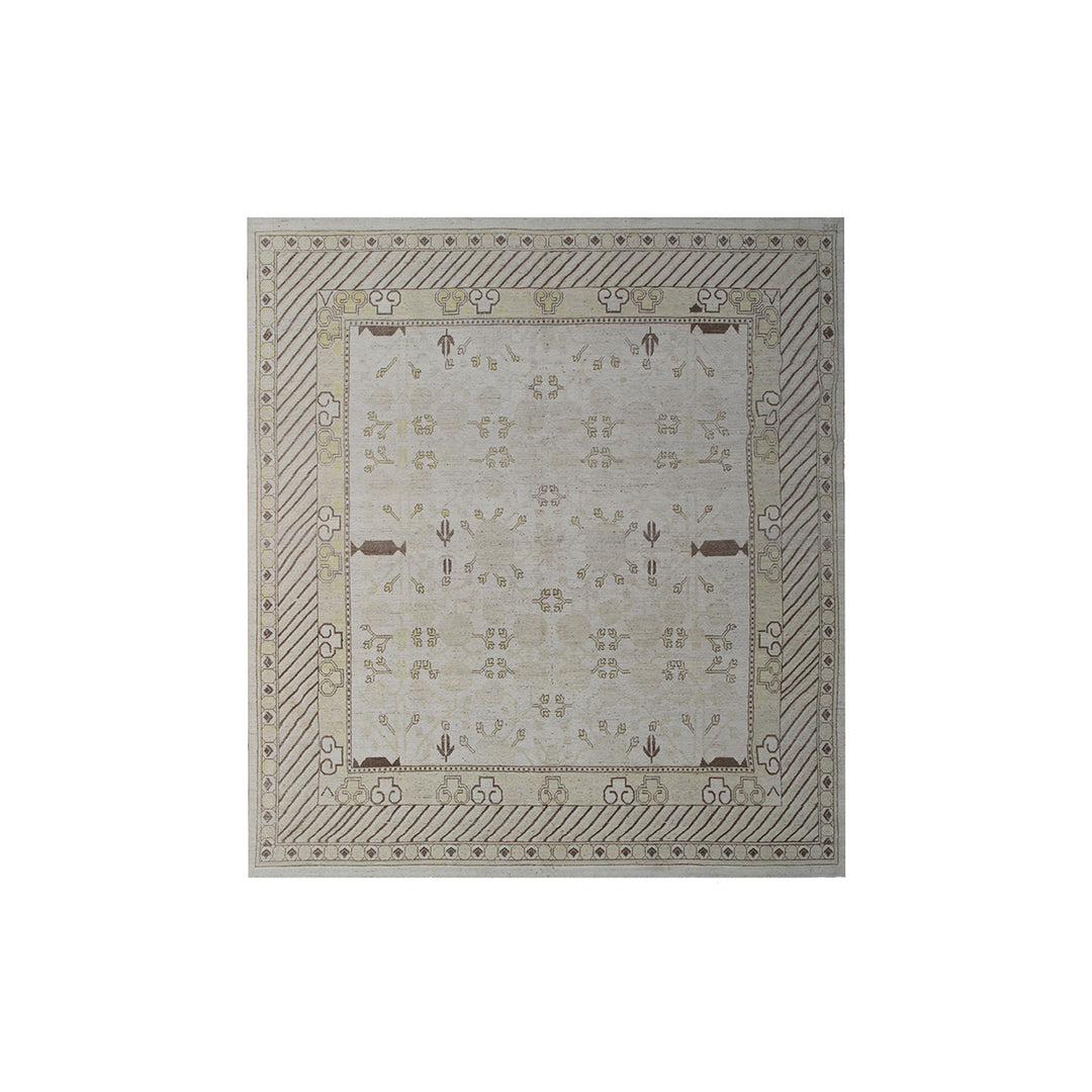 9'x9' Square Ariana Beige Brown Camel Samarkand Design Wool Large Size Area Rug