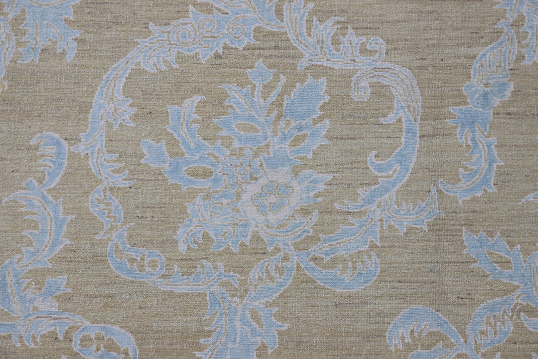 Square Wool Rug | Floral Beige Blue White Rug